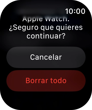 Pulsa Borrar todo. Espera unos instantes mientras el Apple Watch restablece la configuración predeterminada. Sigue las indicaciones de la pantalla para configurar el Apple Watch y dejarlo listo para su uso. Pulsa Borrar todo. Espera unos instantes mientras el Apple Watch restablece la configuración predeterminada. Sigue las indicaciones de la pantalla para configurar el Apple Watch y dejarlo listo para su uso.