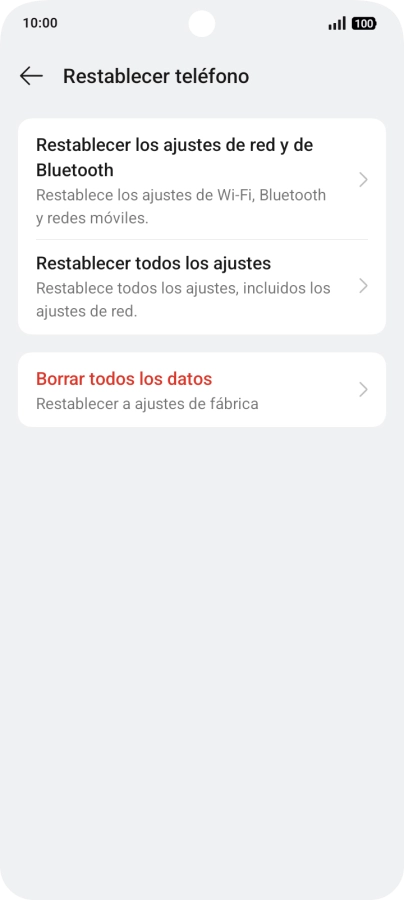 Pulsa Restablecer los ajustes de red y de Bluetooth. Pulsa Restablecer los ajustes de red y de Bluetooth.