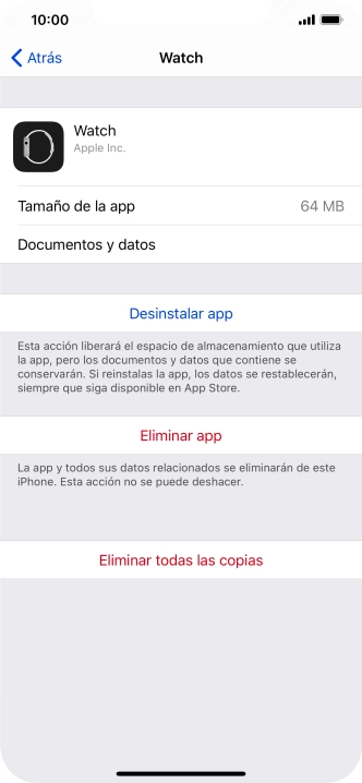 Pulsa Desinstalar app.