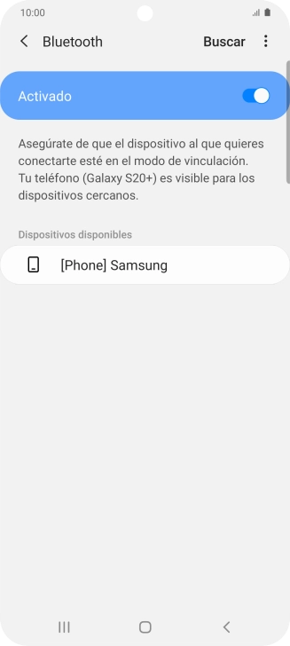 Pulsa el dispositivo Bluetooth deseado y sigue las indicaciones de la pantalla para vincular el dispositivo al teléfono. Pulsa el dispositivo Bluetooth deseado y sigue las indicaciones de la pantalla para vincular el dispositivo al teléfono.
