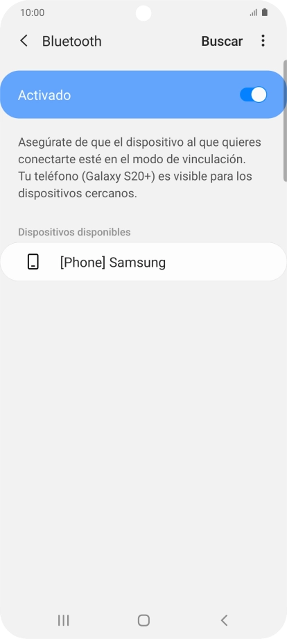 Pulsa el dispositivo Bluetooth deseado y sigue las indicaciones de la pantalla para vincular el dispositivo al teléfono. Pulsa el dispositivo Bluetooth deseado y sigue las indicaciones de la pantalla para vincular el dispositivo al teléfono.