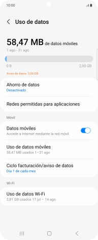 El consumo total de datos se visualiza ahora en la pantalla. El consumo total de datos se visualiza ahora en la pantalla.