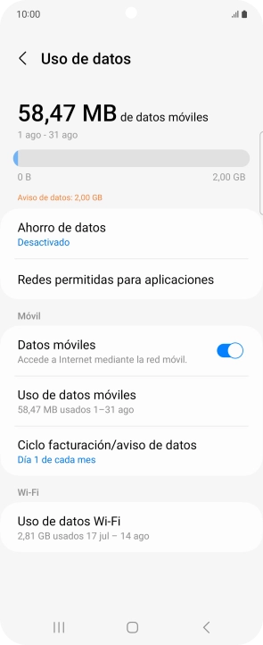 El consumo total de datos se visualiza ahora en la pantalla. El consumo total de datos se visualiza ahora en la pantalla.