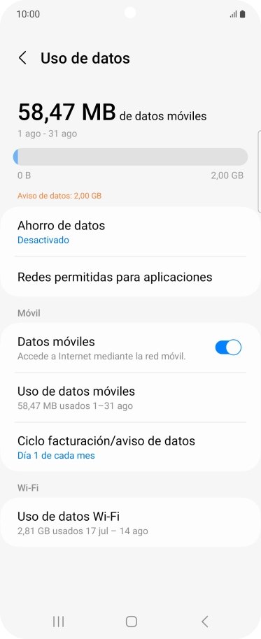 El consumo total de datos se visualiza ahora en la pantalla. El consumo total de datos se visualiza ahora en la pantalla.