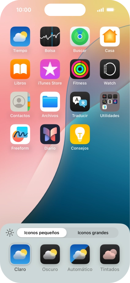 Pulsa el ajuste deseado para seleccionar el tamaño de los iconos de las apps en la pantalla de inicio. Pulsa el ajuste deseado para seleccionar el tamaño de los iconos de las apps en la pantalla de inicio.