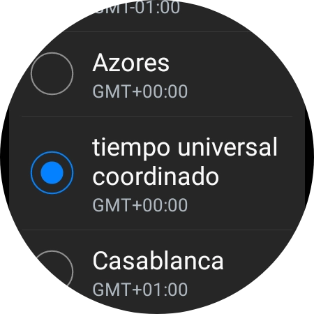 Pulsa la zona horaria deseada. Pulsa la zona horaria deseada.