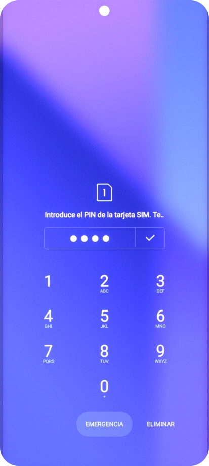 Si es necesario desbloquear la tarjeta SIM, introduce el código PIN y pulsa el icono de aceptar. Si es necesario desbloquear la tarjeta SIM, introduce el código PIN y pulsa el icono de aceptar.