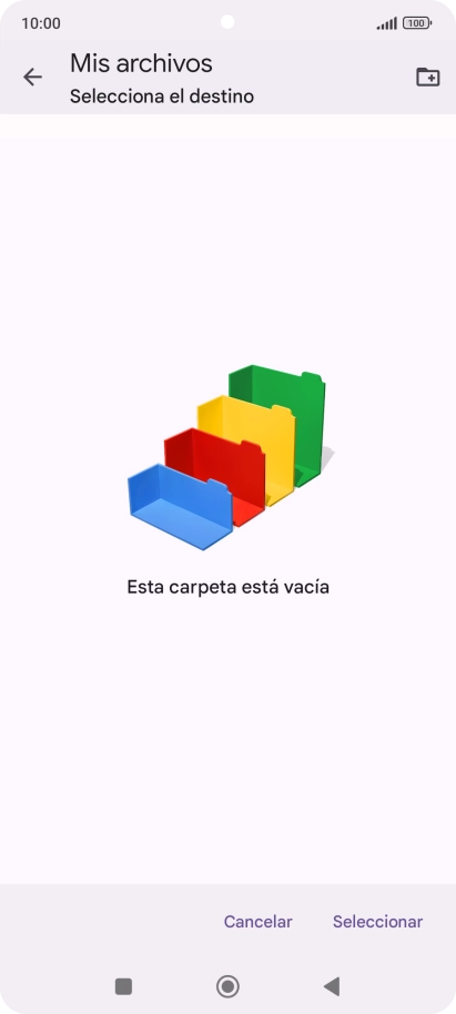 Si deseas crear una nueva carpeta, pulsa el icono de nueva carpeta y sigue las indicaciones de la pantalla para crearla. Si deseas crear una nueva carpeta, pulsa el icono de nueva carpeta y sigue las indicaciones de la pantalla para crearla.