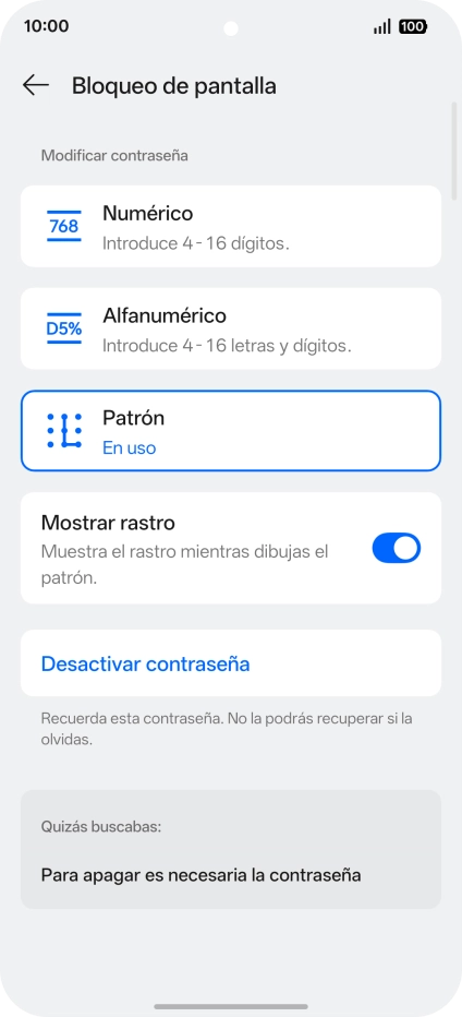 Pulsa Desactivar contraseña. Pulsa Desactivar contraseña.