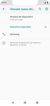 Pulsa el dispositivo Bluetooth deseado y sigue las indicaciones de la pantalla para vincular el dispositivo al teléfono. Pulsa el dispositivo Bluetooth deseado y sigue las indicaciones de la pantalla para vincular el dispositivo al teléfono.