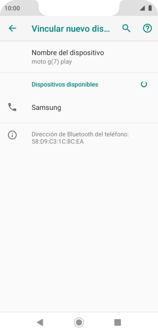 Pulsa el dispositivo Bluetooth deseado y sigue las indicaciones de la pantalla para vincular el dispositivo al teléfono. Pulsa el dispositivo Bluetooth deseado y sigue las indicaciones de la pantalla para vincular el dispositivo al teléfono.