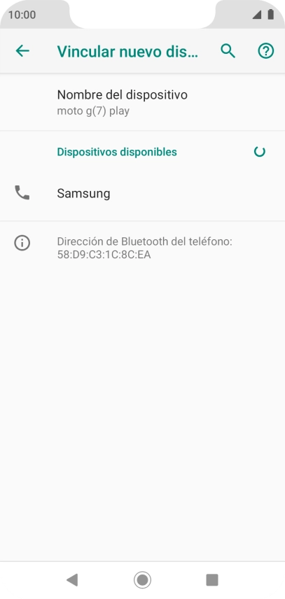Pulsa el dispositivo Bluetooth deseado y sigue las indicaciones de la pantalla para vincular el dispositivo al teléfono. Pulsa el dispositivo Bluetooth deseado y sigue las indicaciones de la pantalla para vincular el dispositivo al teléfono.