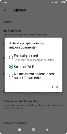 Para activar la actualización automática de apps utilizando la red móvil, pulsa En cualquier red. Para activar la actualización automática de apps utilizando la red móvil, pulsa En cualquier red.