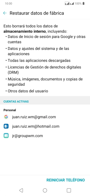 Pulsa REINICIAR TELÉFONO.