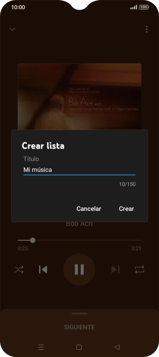 Introduce el nombre deseado de la lista de reproducción y pulsa Crear. Introduce el nombre deseado de la lista de reproducción y pulsa Crear.