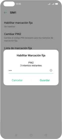 Introduce el código PIN2 y pulsa Guardar. Introduce el código PIN2 y pulsa Guardar.