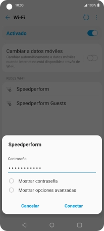 Introduce la contraseña de la red wifi y pulsa Conectar.