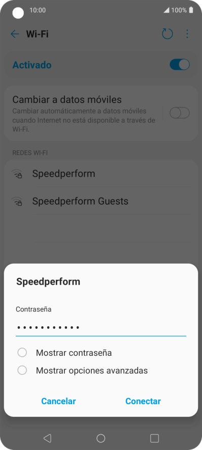 Introduce la contraseña de la red wifi y pulsa Conectar.