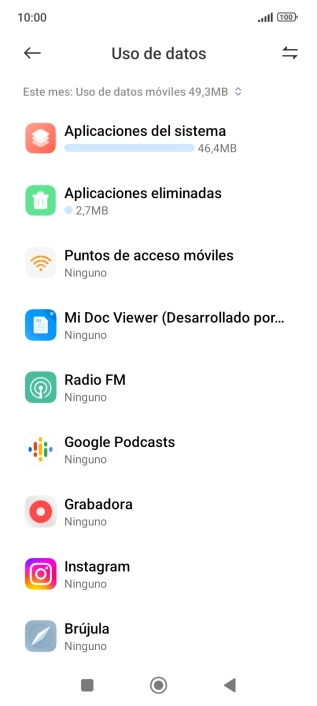 El consumo total de datos del período seleccionado aparece ahora en la pantalla. El consumo total de datos del período seleccionado aparece ahora en la pantalla.