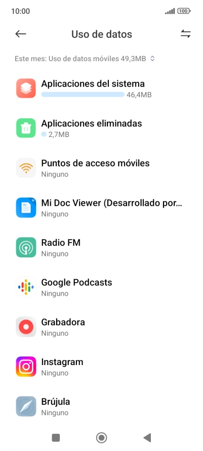 El consumo total de datos del período seleccionado aparece ahora en la pantalla. El consumo total de datos del período seleccionado aparece ahora en la pantalla.