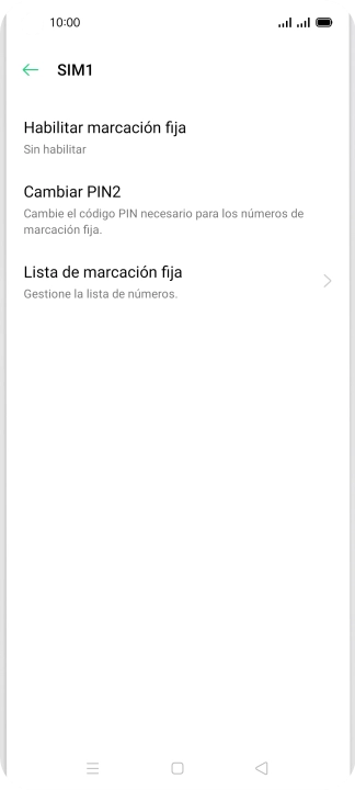 Pulsa Habilitar marcación fija. Pulsa Habilitar marcación fija.