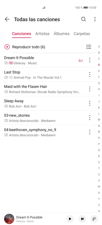 Pulsa una categoría y desplázate al archivo de música deseado.