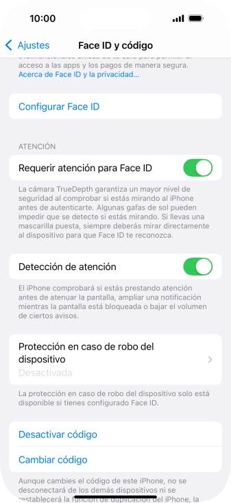 Pulsa Desactivar código e introduce el código de seguridad. Pulsa Desactivar código e introduce el código de seguridad.
