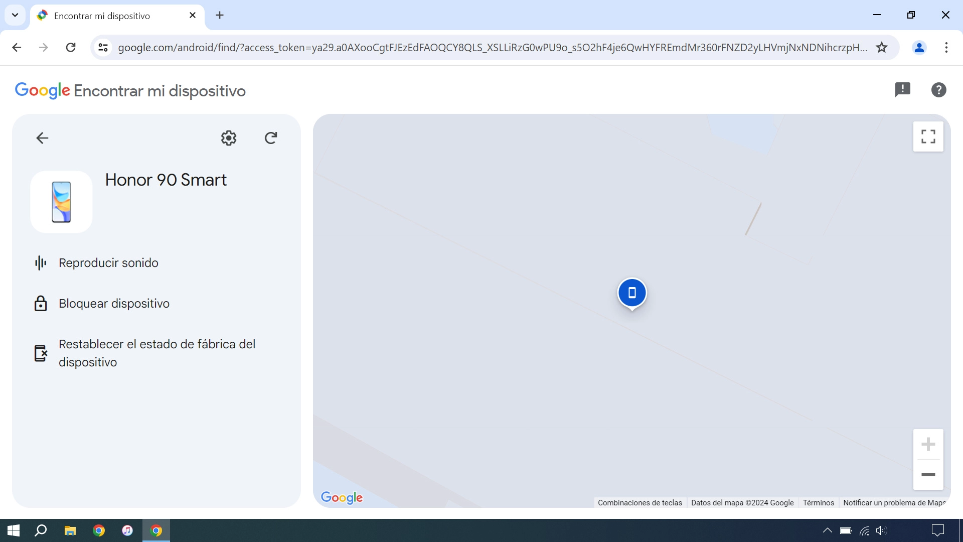 La última posición del teléfono se visualiza en el mapa.