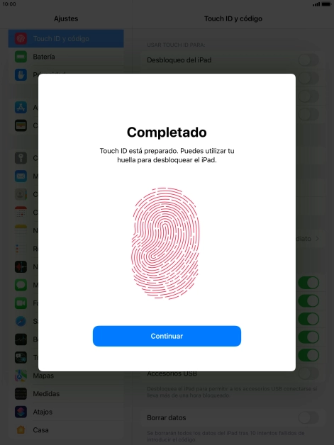 Pulsa Continuar. Si no has añadido anteriormente un código de seguridad, tendrás que introducir un código de libre elección dos veces consecutivas. Pulsa Continuar. Si no has añadido anteriormente un código de seguridad, tendrás que introducir un código de libre elección dos veces consecutivas.