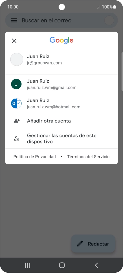 Pulsa la cuenta de correo electrónico deseada. Pulsa la cuenta de correo electrónico deseada.