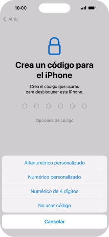 Sigue las indicaciones de la pantalla para activar el uso del código de seguridad o pulsa No usar código. Sigue las indicaciones de la pantalla para activar el uso del código de seguridad o pulsa No usar código.