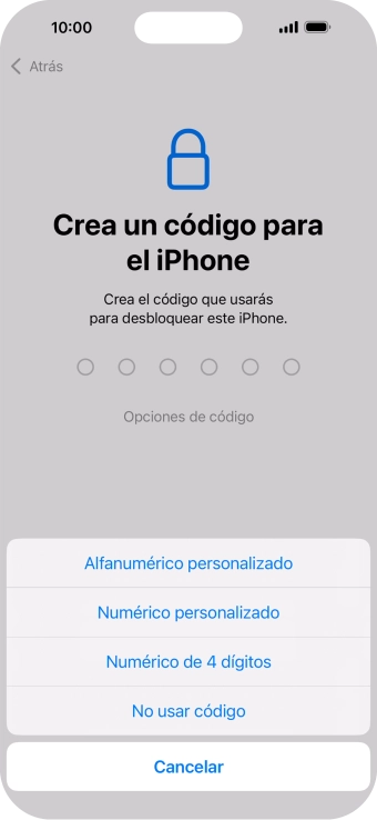 Sigue las indicaciones de la pantalla para activar el uso del código de seguridad o pulsa No usar código. Sigue las indicaciones de la pantalla para activar el uso del código de seguridad o pulsa No usar código.