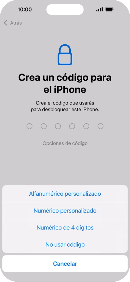 Sigue las indicaciones de la pantalla para activar el uso del código de seguridad o pulsa No usar código. Sigue las indicaciones de la pantalla para activar el uso del código de seguridad o pulsa No usar código.