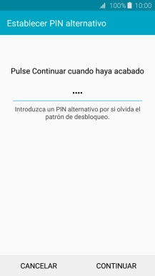 Introduce un código PIN de cuatro cifras y pulsa CONTINUAR.