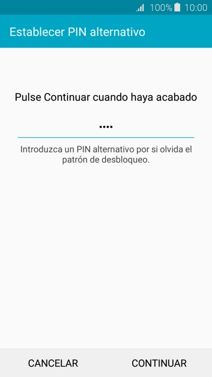 Introduce un código PIN de cuatro cifras y pulsa CONTINUAR.
