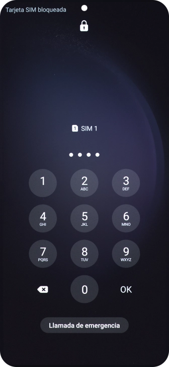 Si es necesario desbloquear la tarjeta SIM, introduce el código PIN y pulsa OK. Si es necesario desbloquear la tarjeta SIM, introduce el código PIN y pulsa OK.
