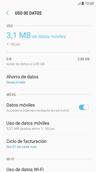 El consumo total de datos se visualiza ahora en la pantalla.