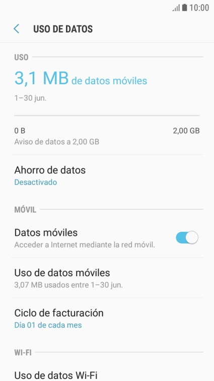 El consumo total de datos se visualiza ahora en la pantalla.