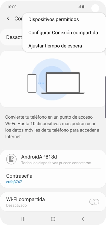 Pulsa Configurar Conexión compartida. Pulsa Configurar Conexión compartida.