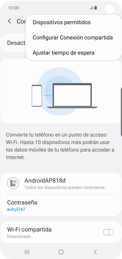 Pulsa Configurar Conexión compartida. Pulsa Configurar Conexión compartida.