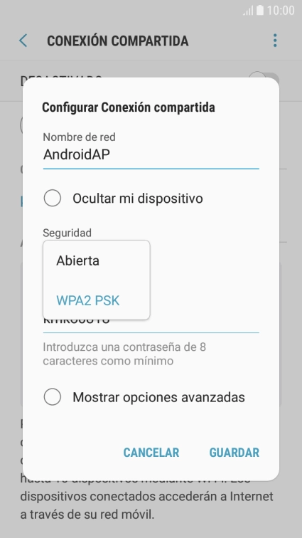 Pulsa WPA2 PSK para proteger la conexión wifi con una contraseña. Pulsa WPA2 PSK para proteger la conexión wifi con una contraseña.