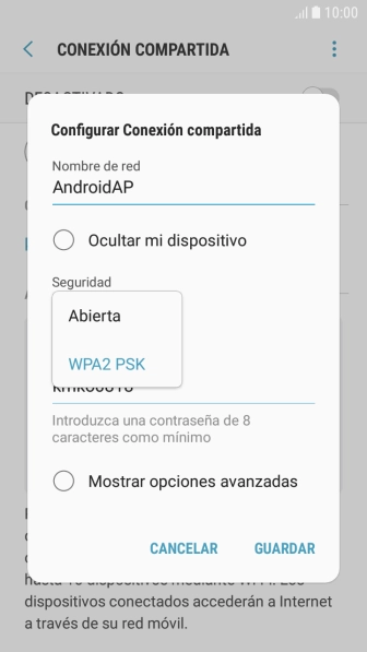 Pulsa WPA2 PSK para proteger la conexión wifi con una contraseña. Pulsa WPA2 PSK para proteger la conexión wifi con una contraseña.