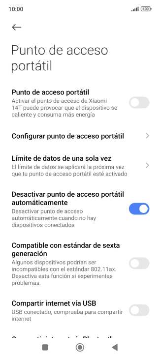 Pulsa Configurar punto de acceso portátil. Pulsa Configurar punto de acceso portátil.