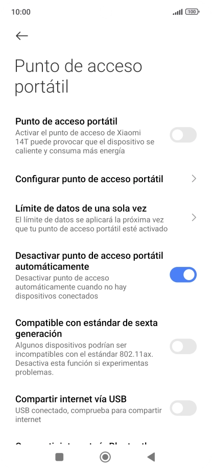 Pulsa Configurar punto de acceso portátil. Pulsa Configurar punto de acceso portátil.