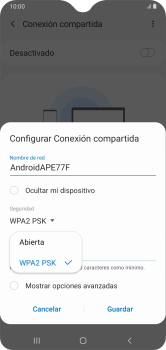 Pulsa WPA2 PSK para proteger la conexión wifi con una contraseña. Pulsa WPA2 PSK para proteger la conexión wifi con una contraseña.