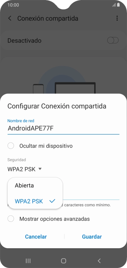 Pulsa WPA2 PSK para proteger la conexión wifi con una contraseña. Pulsa WPA2 PSK para proteger la conexión wifi con una contraseña.