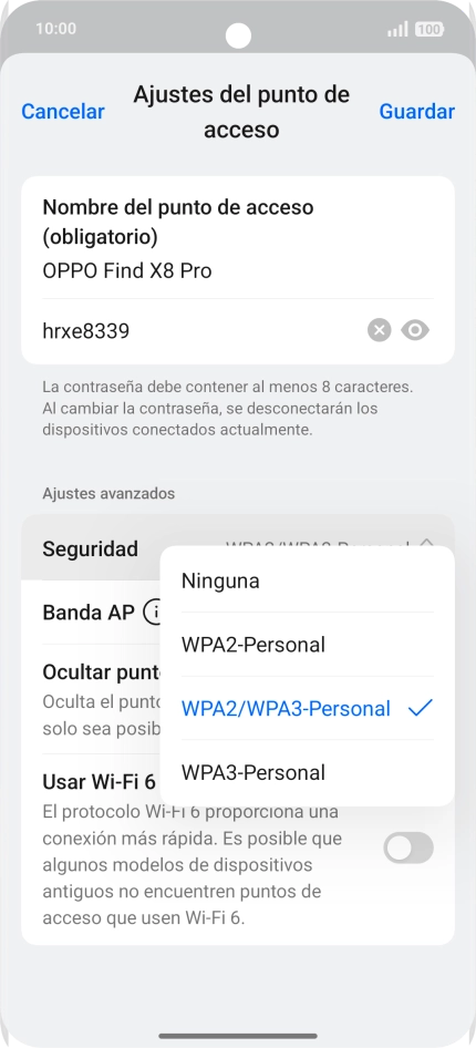 Pulsa WPA3-Personal para proteger la conexión wifi con una contraseña. Pulsa WPA3-Personal para proteger la conexión wifi con una contraseña.