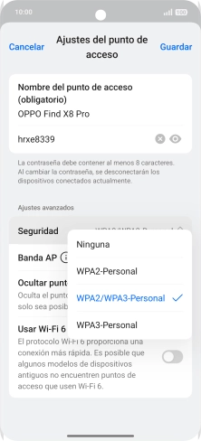 Pulsa WPA3-Personal para proteger la conexión wifi con una contraseña. Pulsa WPA3-Personal para proteger la conexión wifi con una contraseña.