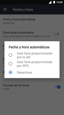 Pulsa Usar hora proporcionada por la red para activar la función. Pulsa Usar hora proporcionada por la red para activar la función.