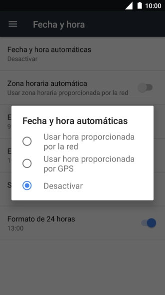 Pulsa Usar hora proporcionada por la red para activar la función. Pulsa Usar hora proporcionada por la red para activar la función.